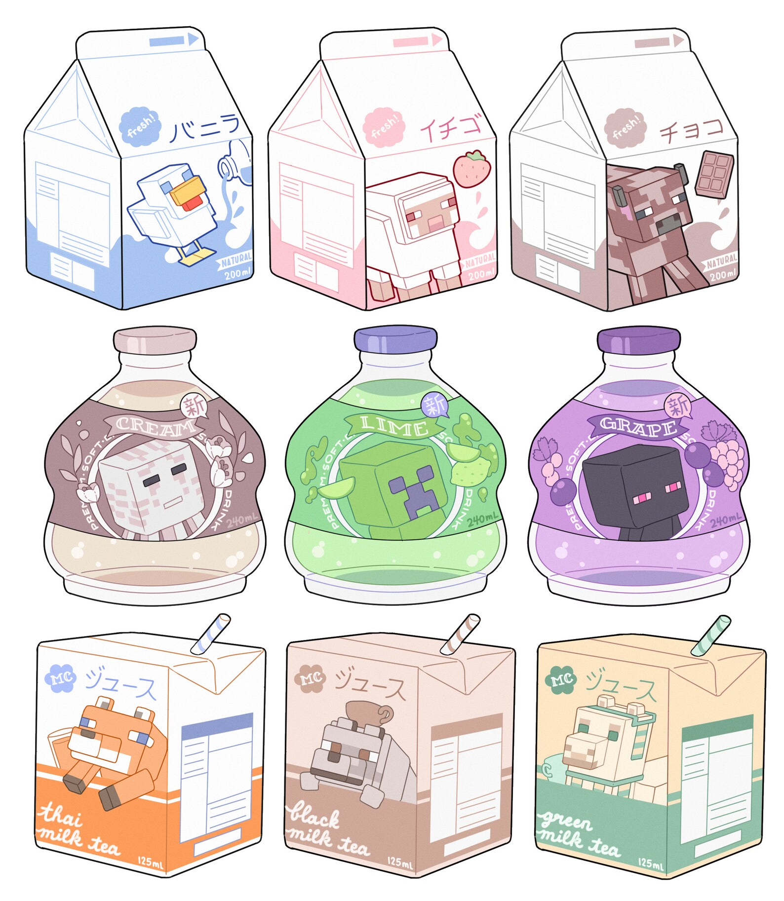 Minecraft drinks sticker set | Etsy