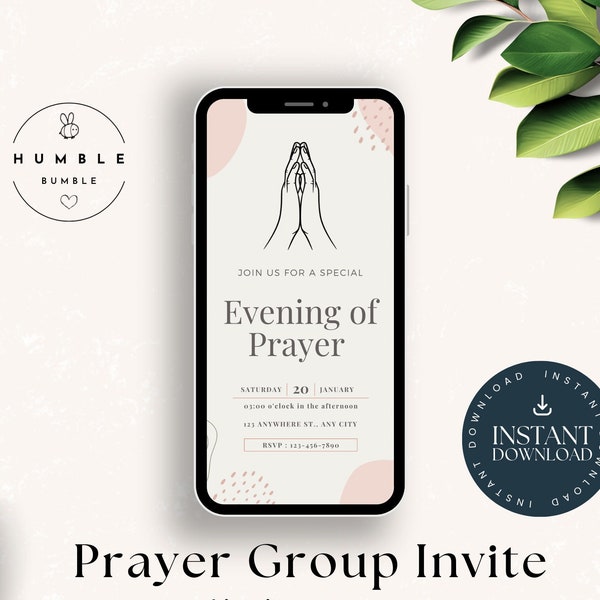 Prayer Event Editable Phone invite | Bible Study Invite | Editable Invitation | Invitation Template | Minimal Design | Digital Invite | 119