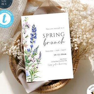 Spring Brunch Invitation Template | Floral Brunch Party Invite | Editable 236 image 1
