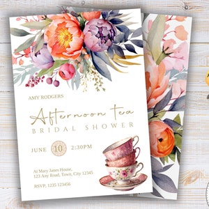 Afternoon Tea Bridal Shower Event Invite | Garden Party | High Tea | Tea Party Invitation Template | Editable Invite | 161
