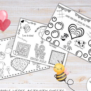 3 Valentines Bible verse activity worksheets for kids | Love kids worksheet | Printable Christian Activities | Homeschool Printable Activity