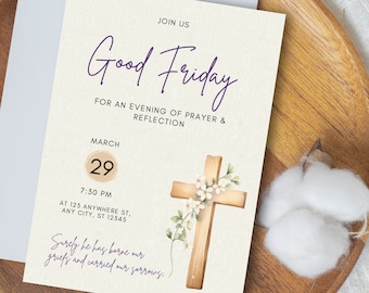 Easter Prayer group Invite | Good Friday Event Invitation | Church small group Flyer | DIY Invitation | Printable Invite | Wooden Cross 167