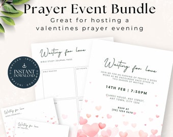 Valentines Prayer Group Bundle | Valentines Event | Editable Flyer Invite | Church Event Stationary | Bible Study | Canva Template | 147