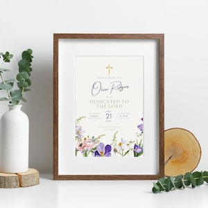 Plantilla de certificado de bautismo editable / Certificado de bautismo de flores de primavera púrpura / Dedicación del bebé / Certificado de iglesia imprimible BP101