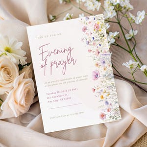 Spring Flowers Prayer group Invitation Template | small group Invite | Church Event Flyer | Canva DIY Invitation | Printable Invite | 175