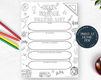 Back to School Prayer List | First Day of School | Prayer Card Printable | Christian Activity, Homeschool Coloring Worksheet | Sunday School