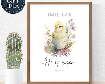 Cartel imprimible del versículo bíblico del polluelo de Pascua / Arte de la pared de las Escrituras de Pascua / Pascua cristiana / Arte de la acuarela / Pascua linda / Religiosa / 149