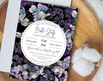 Dark Purple Flowers Editable Bible Study Flyer | Church Group Evite | Invite Template | Small Group | Editable Flyer | Canva | Womens | 128