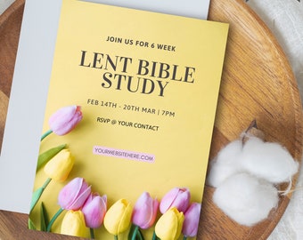 Spring Bible Study Invite | Editable Flyer | Church Group Evite | Invite Template | Small Group | Edit in Canva | Yellow Tulips | Lent | 141