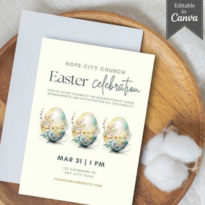Light Green Easter Celebration Editable Invite | Eggs Easter Party Invitation | Church Event Evite | Canva Template | Flyer Invite 5x7&quot; 155