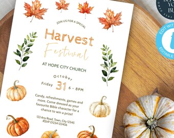 Harvest Festival Invite | Fall Festival Flyer | Church Fall Harvest Party | Diy Flyer Template Design | Autumn School Event Invite | 265