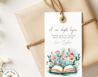 Étiquette de remerciement New Chapter Begins - étiquette cadeau livre d'histoires - modèle d'étiquette de cadeau modifiable - modèle d'étiquette de douche nuptiale - baby shower - 342