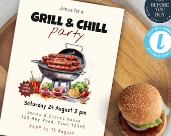 Chill and Grill Party Editable Invite | Summer Cookout | Backyard BBQ | Men’s Cookout Out Grad Party | Birthday Party | Family Reunion | 231
