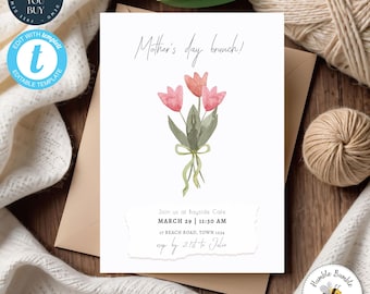 Mother's Day Brunch Invite - Brunch & Bubbly Mother's Day Invitation - Moms and Mimosas - Celebrate with Brunch for Mom - Afternoon Tea 339
