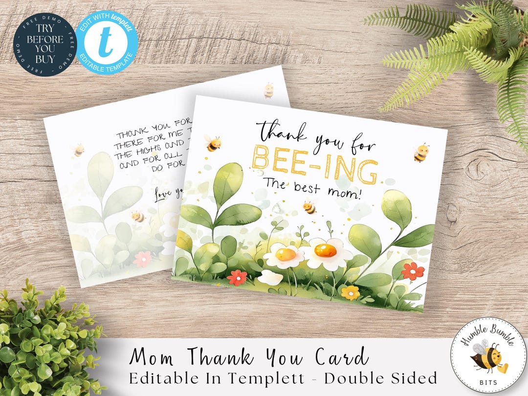 Bee Thank You Mom Card | Mother’s Day Card | Appreciation Card for Mum ...