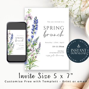Spring Brunch Invitation Template | Floral Brunch Party Invite | Editable 236 image 2