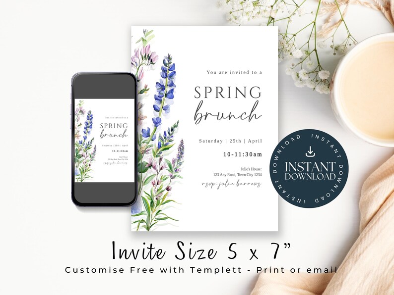 Spring Brunch Invitation Template | Floral Brunch Party Invite | Editable 236 image 2