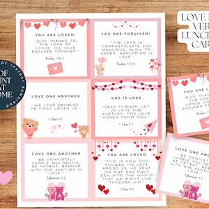 Notes de boîte à lunch de versets bibliques pour la Saint-Valentin - cartes bibliques imprimables pour enfants - versets bibliques d'amour - cartes d'encouragement - téléchargement PDF