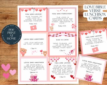 Valentines Bible Verse Lunchbox Notes - Printable Scripture Cards for Kids - Love Bible Verses - Encouragement Cards - PDF Download