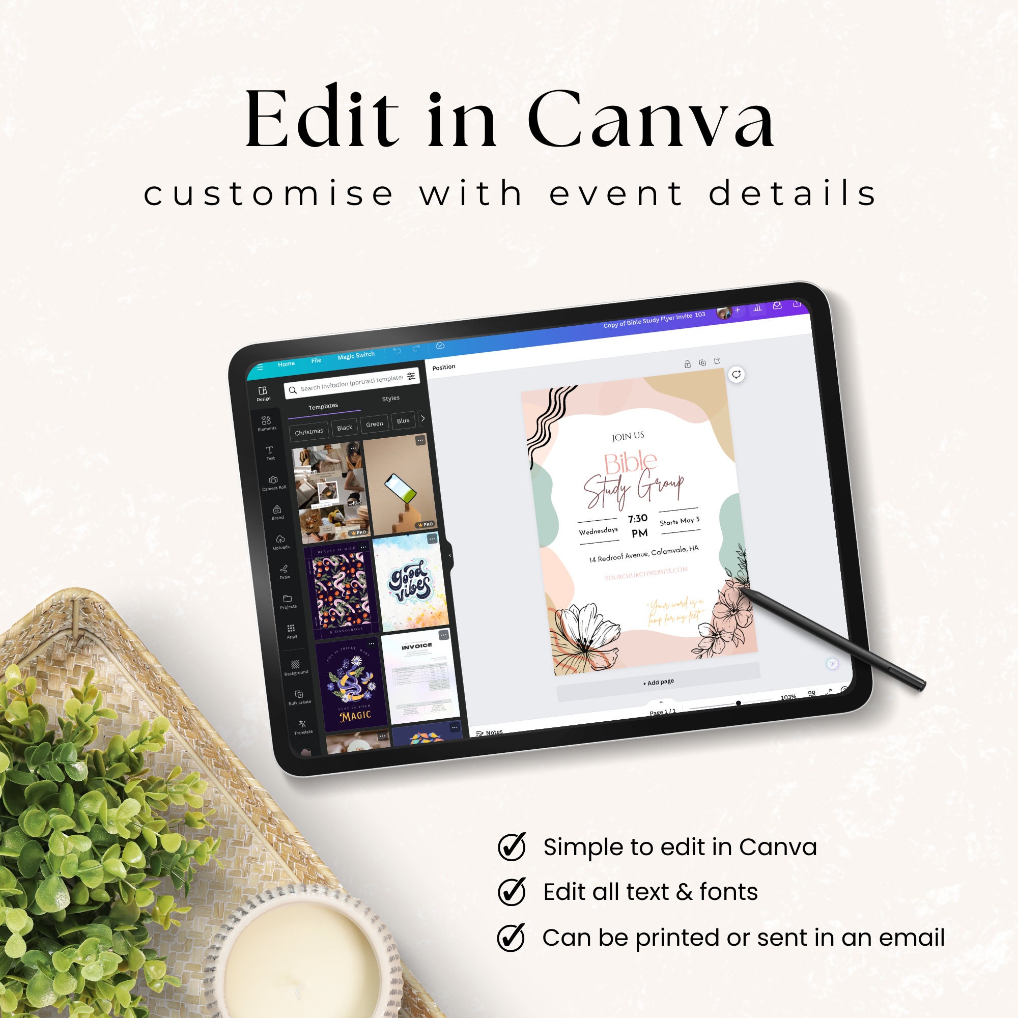 Editable Bible Study Flyer Church Group Evite Invite Template Small ...
