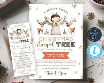 Christmas Angel Tree Tags | Editable Giving Tree Gift Tag | Tree Flyer And Tags | Angel Tree Fundraiser Forms | Church School | 292