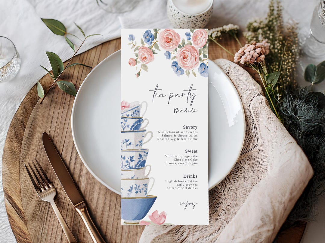 Bridal Shower Tea Party Menu Template | Editable Afternoon Tea Menu ...
