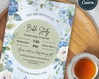 Blue Floral Women’s Bible Study Flyer | Editable Event Flyer | Church Group Evite | Invite Template | Small Group | Canva Template 101