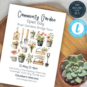 Community Garden Day Flyer Template | Community Clean Up Event | Gardening Poster | Allotment Festival Invite | PTA PTO Fundraiser 201