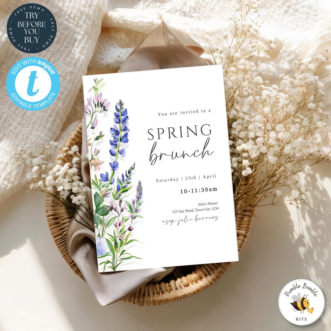 Spring Food Invitation Spring Brunch Invitation Template | Floral Brunch Party Invite ...