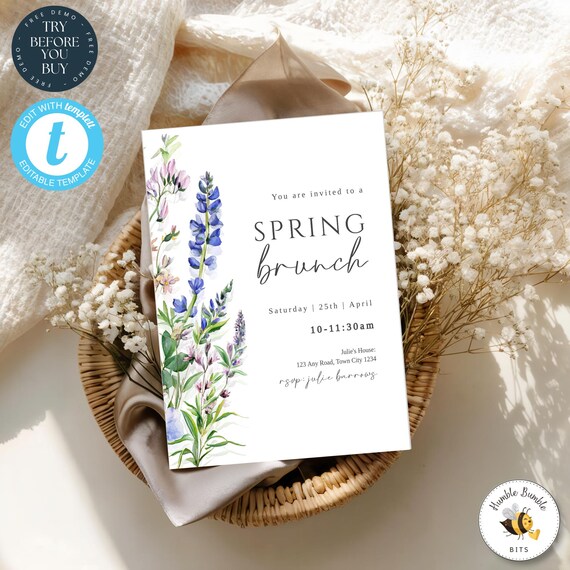 Spring Brunch Invitation Template | Floral Brunch Party Invite | Editable  236