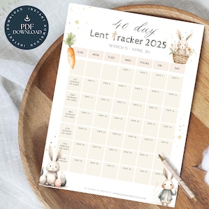 2025 Lent Calendar | Cute Lent Tracker | 40 day Lenten calendar | Lent Planner | Easter Countdown Calendar | Christian printable calendar