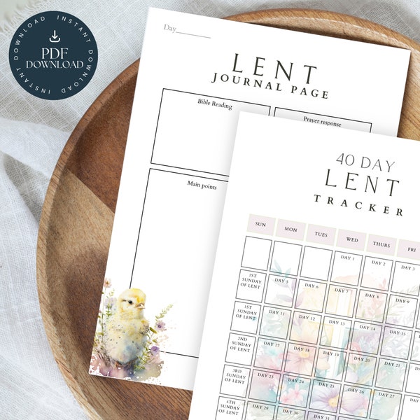 Lent Prayer Journal & Calendar | Devotional | Printable Lent Tracker | 40 day Lenten calendar | Faith Planner Bundle | Christian Easter