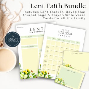 Lent Planner Bundle | Devotional Faith Printable | Fasting Tracker | 40 day Lenten calendar | Bible Verse Scripture Cards | Christian Easter