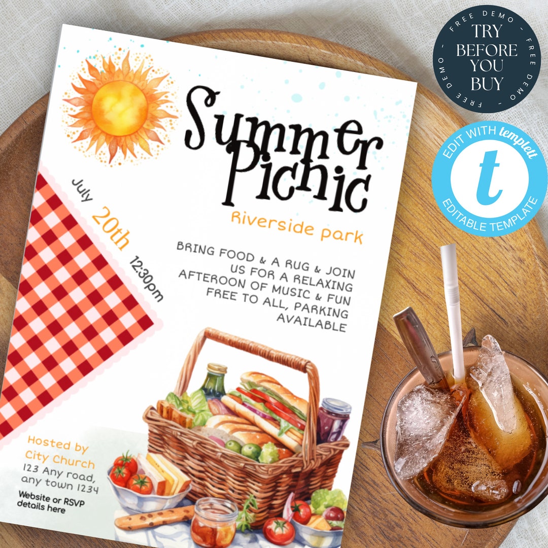 Summer Picnic Invite Template | Church Picnic | Neighbourhood Party ...
