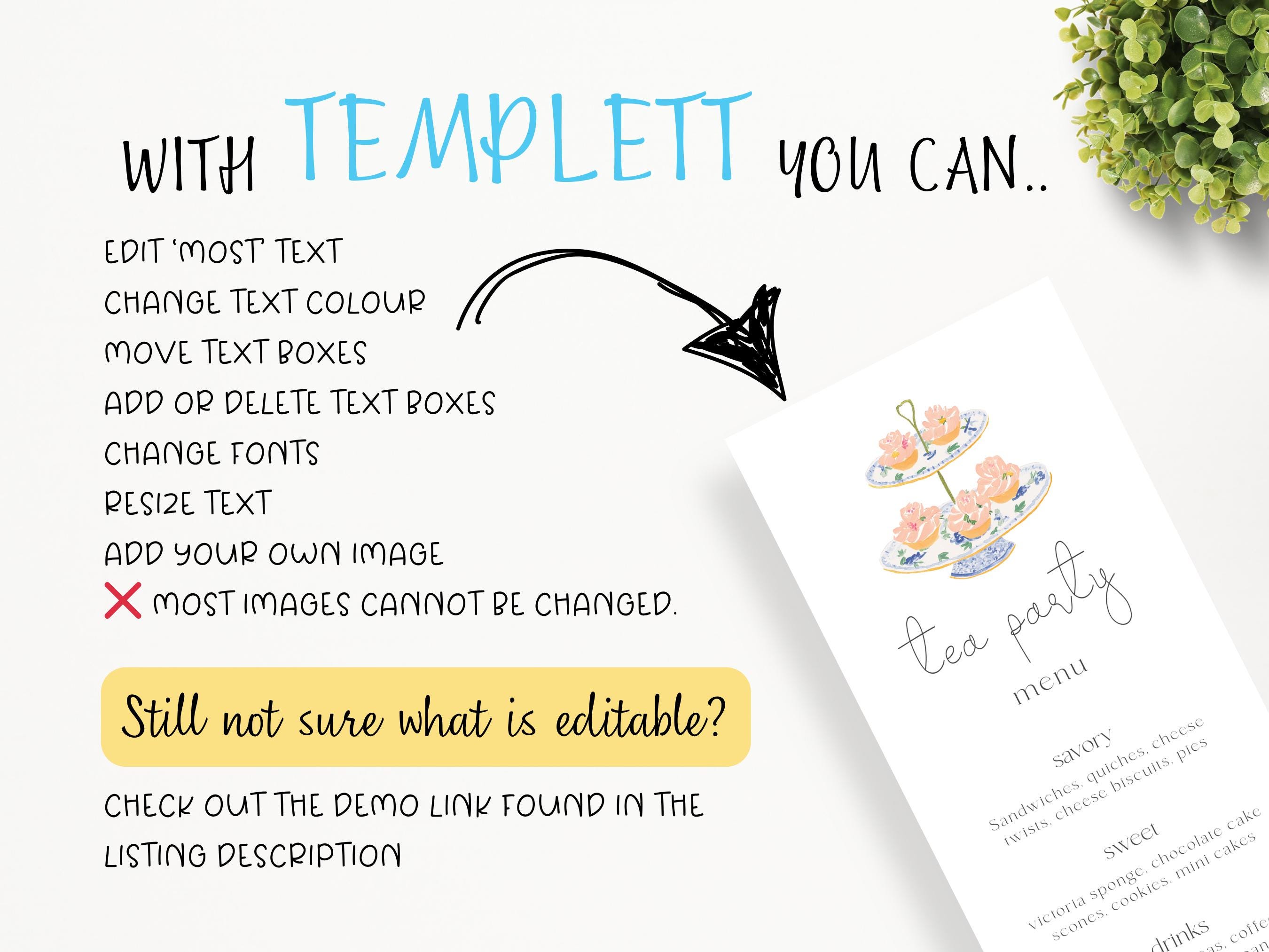 Tea Party Menu Template | Afternoon Tea Menu Card | Printable Bridal ...