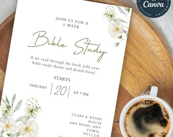Editable Bible Study Invite | Floral Flowers Invitation Template | Women'S Group Event | Editable Invitation | Church Printable Flyer | 223