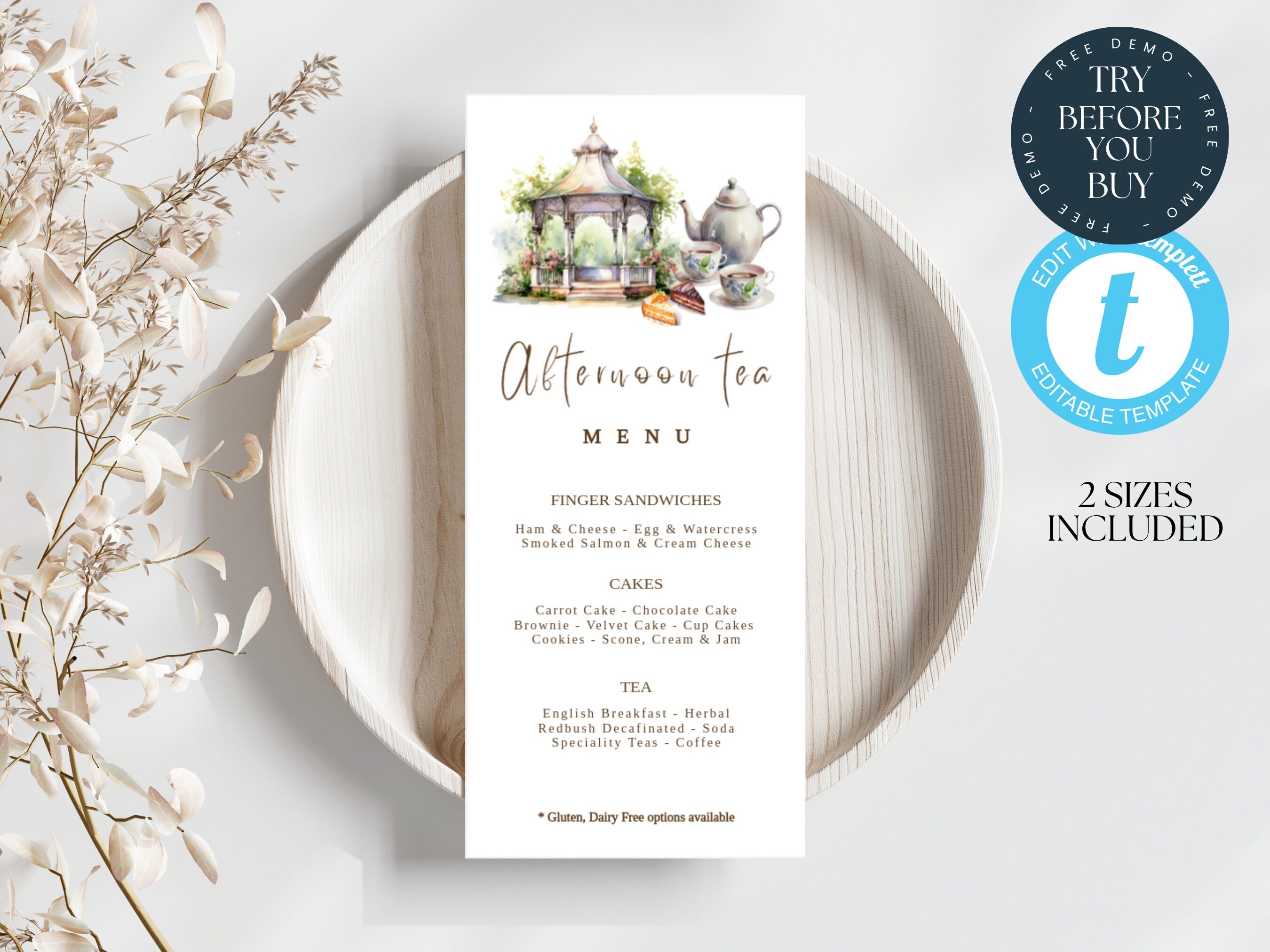 Afternoon Tea Menu Template Editable Event Menu Printable Menu