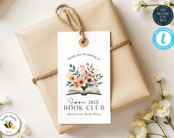 Book Club Thank You Tag Template | Book Lover Favor Tag | Reading Group Gift Tag | 344