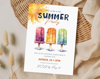 Summer Party Invitation Template | Family Fun Day Invite | Summer BBQ Invitation | End of School Party | 200