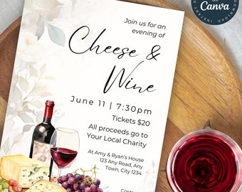 Cheese & Wine Event Invite | Sip and Dip Invitation | Fundraising Event | Charity Event Flyer | Community Event | Charcuterie Party | 202