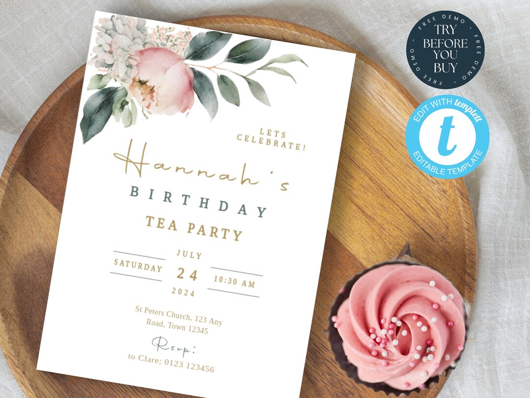 Peonies Birthday Party Invite | Afternoon Tea Birthday | Birthday ...
