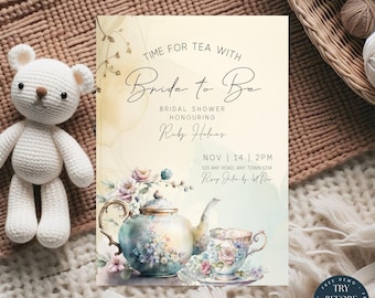 Whimiscal Afternoon Tea Bridal Shower Invite | Tea with Bride to be | Bridal Tea Party | Invitation Template Editable | Hen Party | 246
