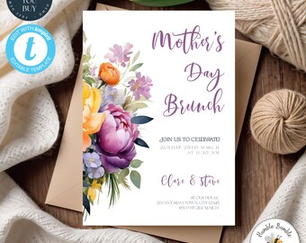 Editable Mothers Day Brunch Invitation Template | Floral Brunch Invite | Printable Mothers Day Invitation | 327