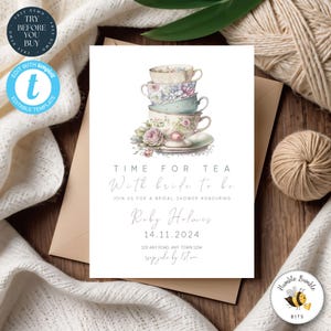 faire-part nuptiale de douche de thé de l'après-midi | Future mariée | Goûter nuptiale | Modèle d'invitation modifiable | Tea Party de l'après-midi | Fête de la poule | 235