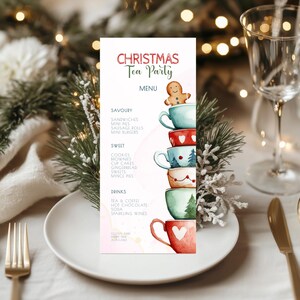 Lebkuchen Weihnachtstee-Party Menü Vorlage | Weihnachts-Menükarte | Printable Par-tee Menü | Geburtstagsfeier | Bearbeitbares Feiertagsmenü | 282