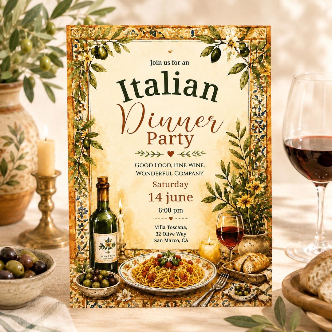 Italian Invite Italian Dinner Party Invitation Template | Mediterranean Dinner Invite ...
