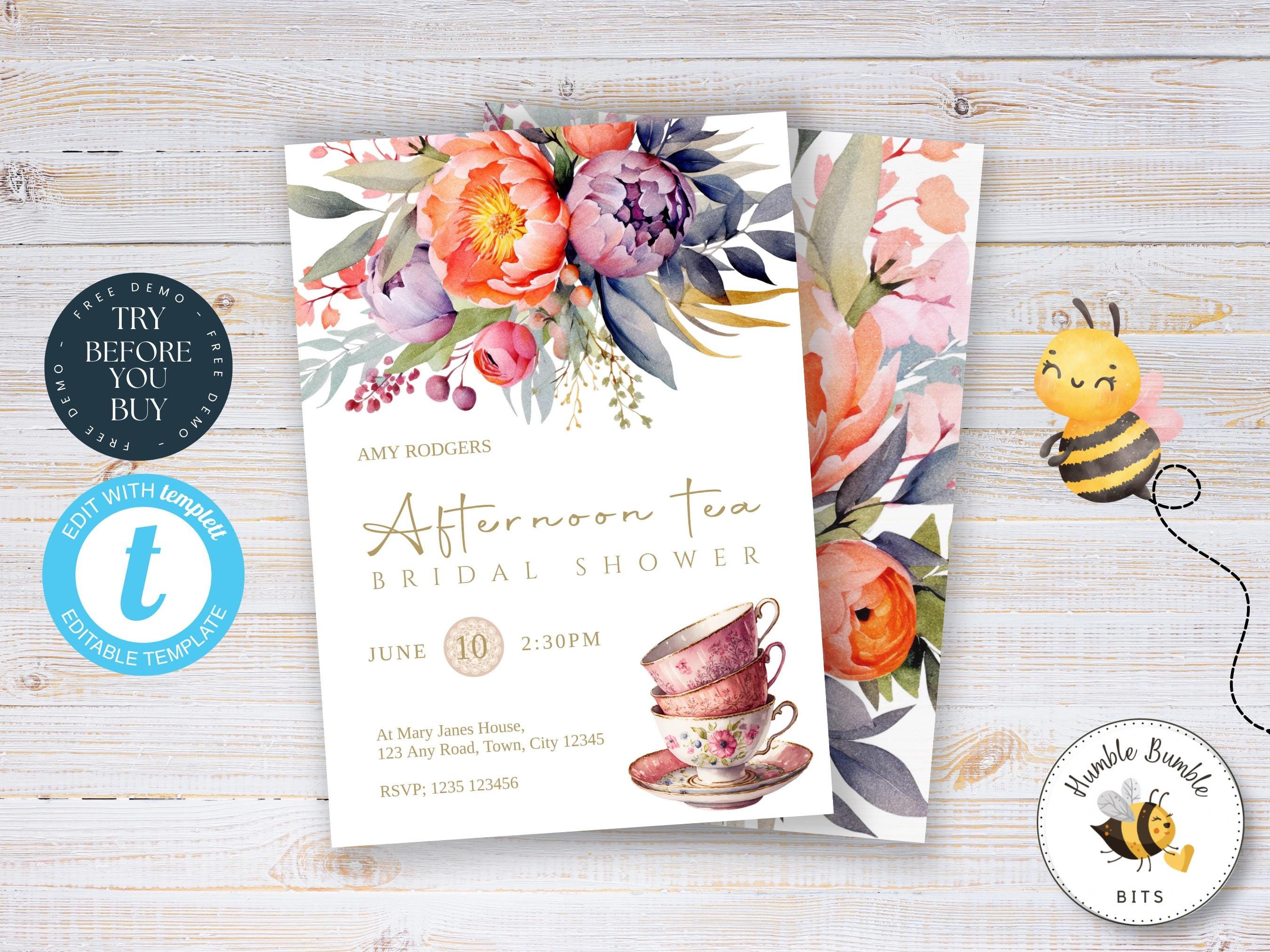 Afternoon Tea Bridal Shower Event Invite | Garden Party | High Tea ...