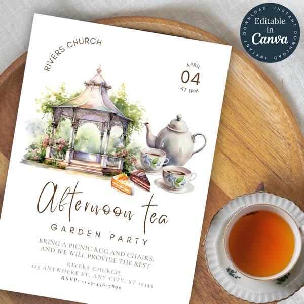 Garden Party Afternoon Tea | Tea Party Invitation Template | Tea & Cake | Editable Invite | Church Printable | Women's Group Event | 181