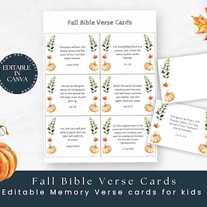 Notes de déjeuner de versets bibliques d'automne | Cartes de versets à mémoire modifiables | Le verset biblique d'automne aime les notes | École du dimanche | Activité de récolte | PDF