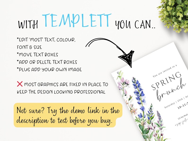 Spring Brunch Invitation Template | Floral Brunch Party Invite | Editable 236 image 4